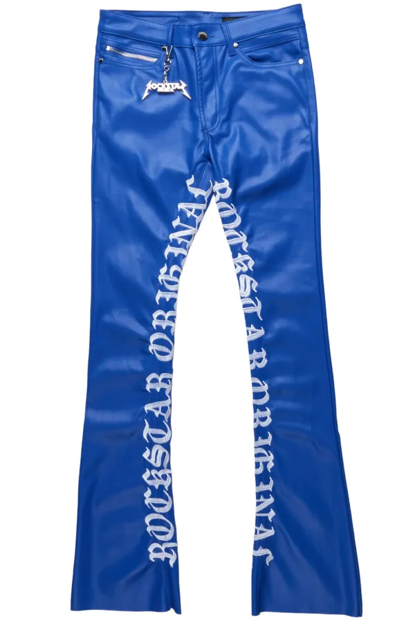 Eliam Blue/White Faux Leather Stacked Flare Jean