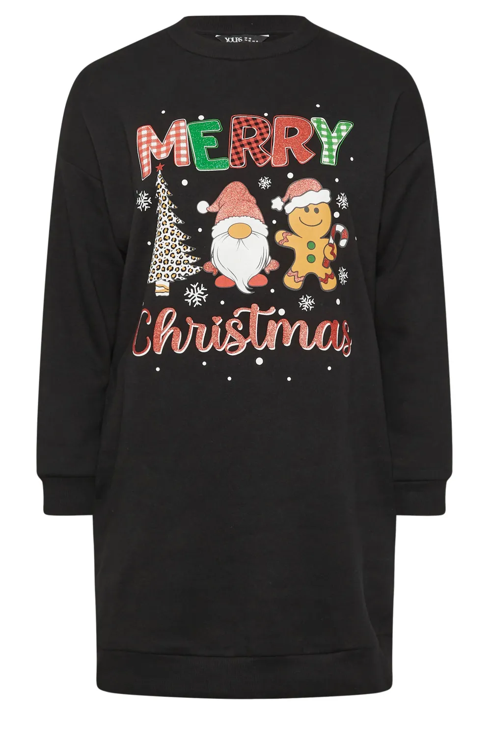 YOURS Curve Black 'Merry Christmas' Graphic Sweatshirt Dress