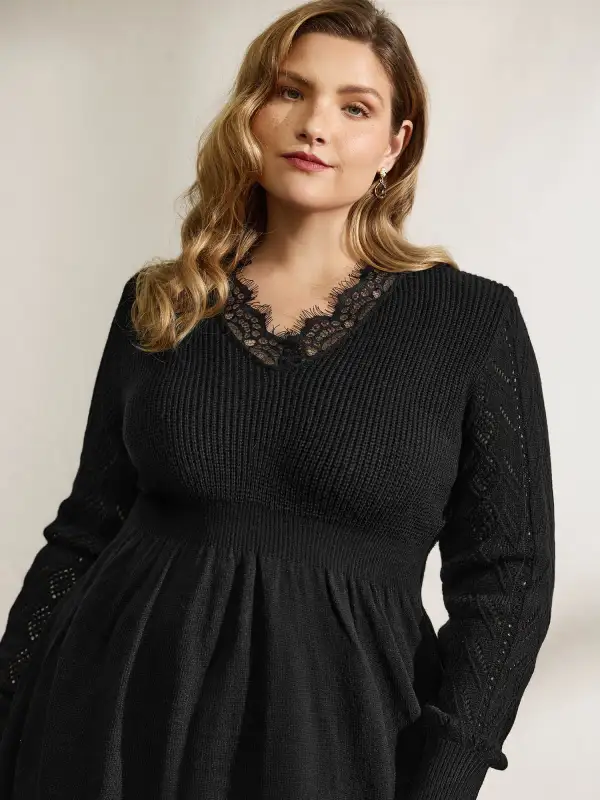 Lace Cut-Out Cinched-Waist Midi Dress