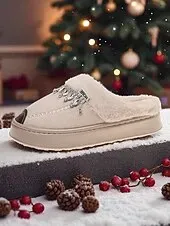 Women's Faux Fur Lined Rhinestone Slippers, Warm Plush Non-Slip Indoor Shoes, Elegant Winter House Footwear for Holiday Comfort