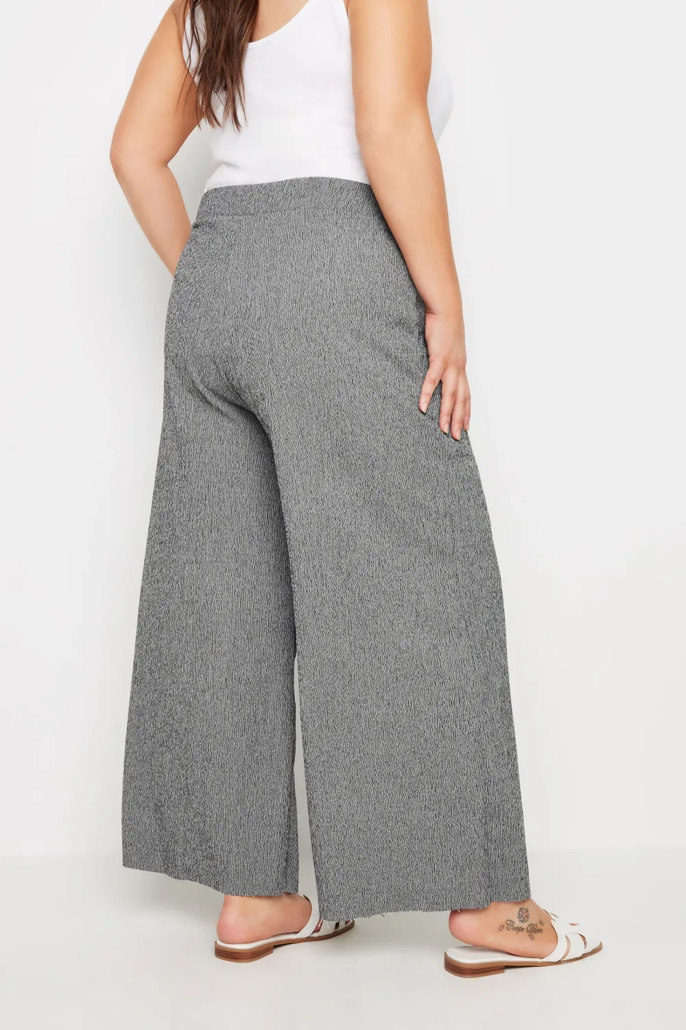 YOURS Curve Blue Abstract Print Textured Wide Leg Trousers
