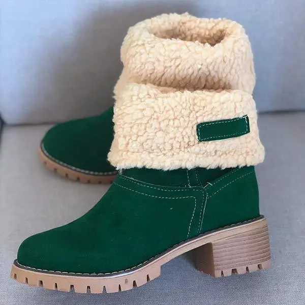 Women'S Mid-Tube Chunky Heel Suede Boots