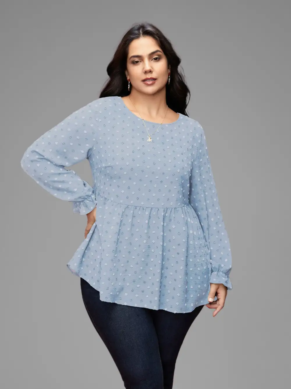 Textured Dot Elastic Cuffs A-line Blouse