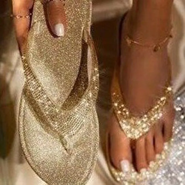 Women's Slippers Flip-Flops Flip-Flops Plus Size Comfort Shoes Daily Solid Color Rhinestone Flat Heel Open Toe Casual PU Loafer Silver Black Gold