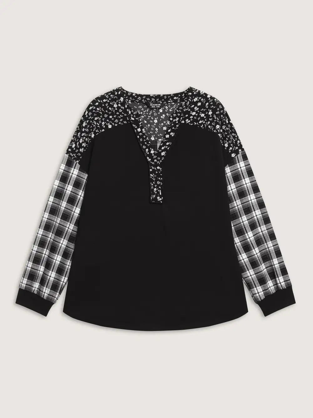 Checkered Print Contrast Notched Collar Sweatshirt