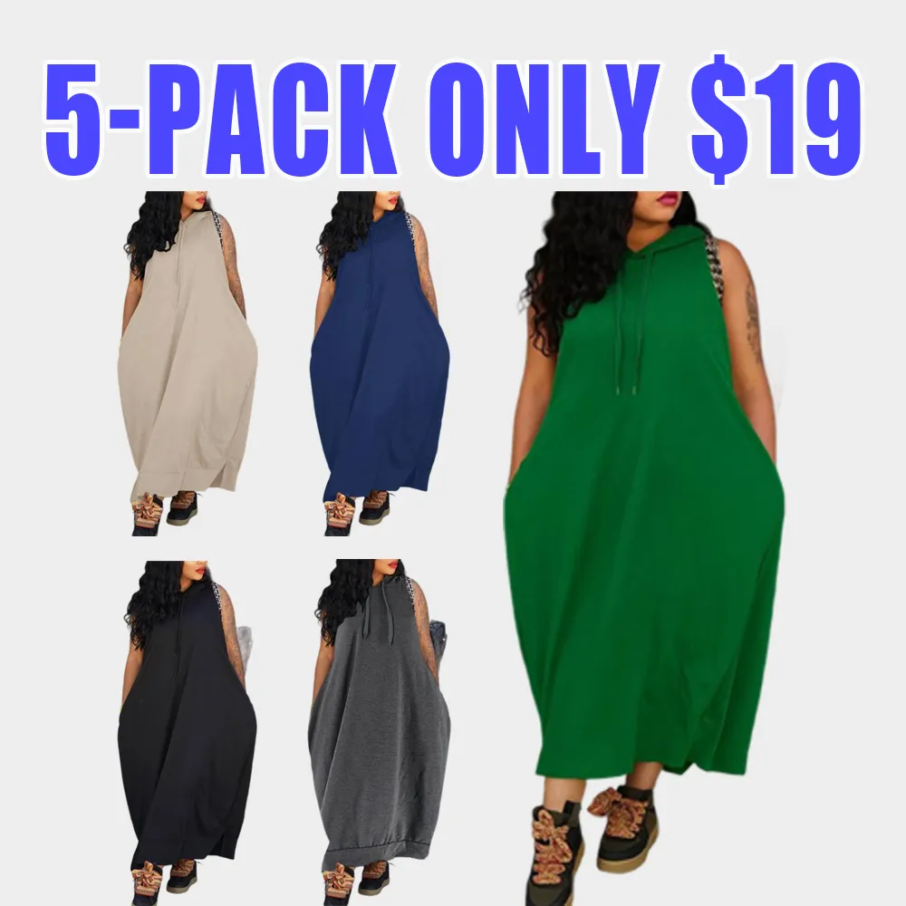 Women's Hooded Tank Maxi Dress – Sleeveless, Drawstring Waist, Pockets, Casual Summer Style