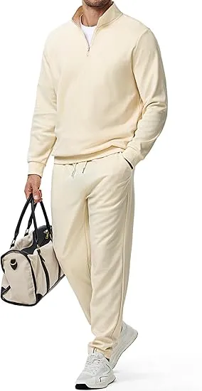 Men’s 2-Piece Set – Textured Long Sleeve Polo Shirt & Drawstring Pants