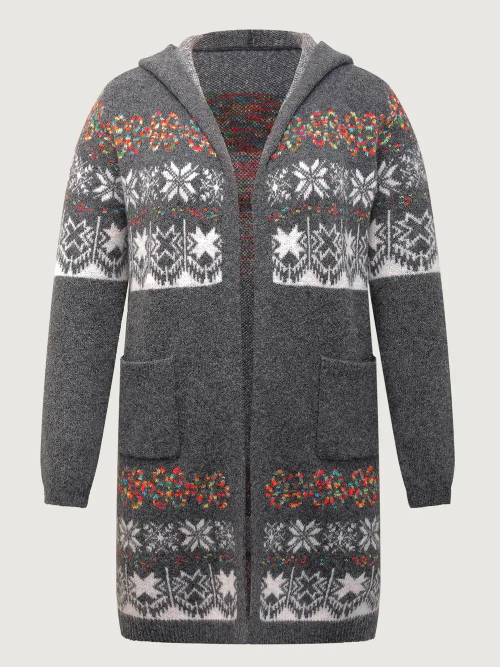 Boho Print Jacquard Hooded Knit Cardigan