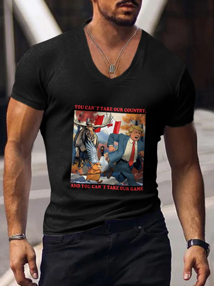 Men's You Can'T Take Our Country And You Can'T Take Our Game Short Sleeves V-Neck Pure Cotton T-Shirt