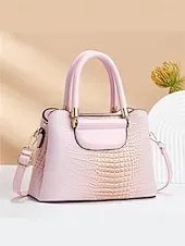 Elegant Croc-Embossed Faux Leather Handbag – Stylish Top Handle Purse with Detachable Shoulder Strap, Luxury Tote Bag for Women, Perfect for Work, Parties & Formal Events Black Pink Red