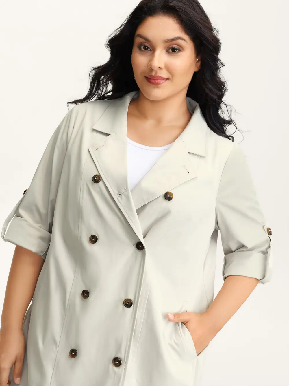 Tab Sleeve Pockets Button Jacket