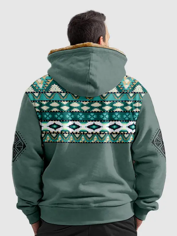 Men's Sherpa Fleece Full Zip Hoodie Vintage Jacket