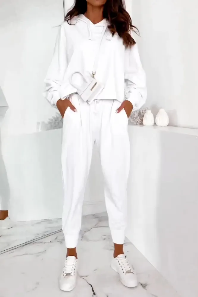 Women's Solid Color V-neck Hoodies & Pants Two Piece Set