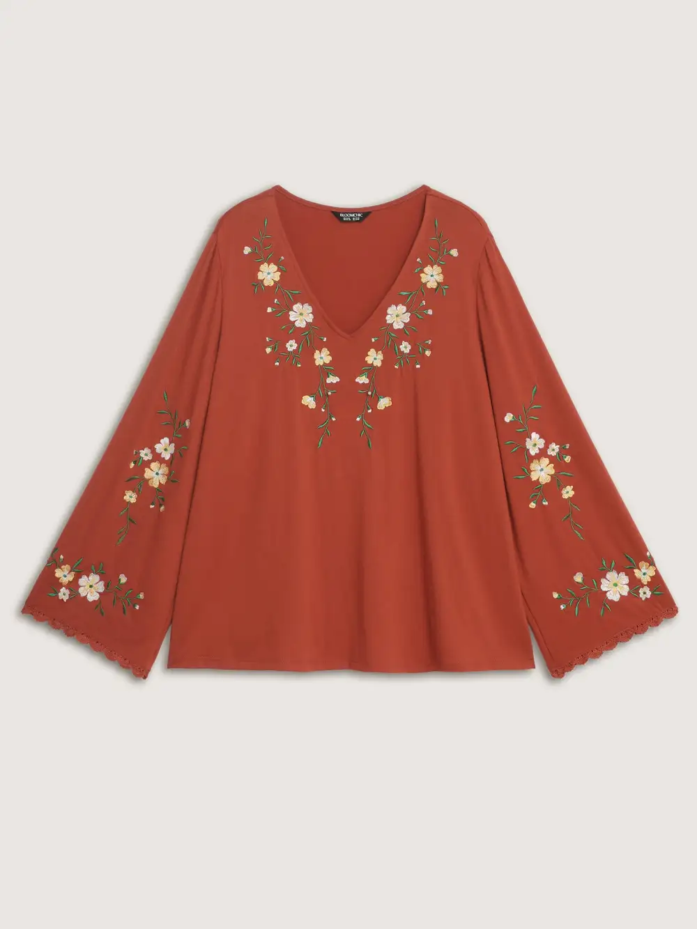 Floral Embroidered Lace Knit T-Shirt