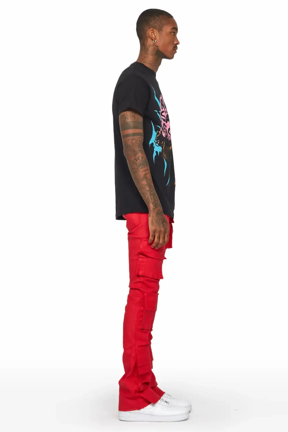 Zander Red Stacked Flare Cargo Jean