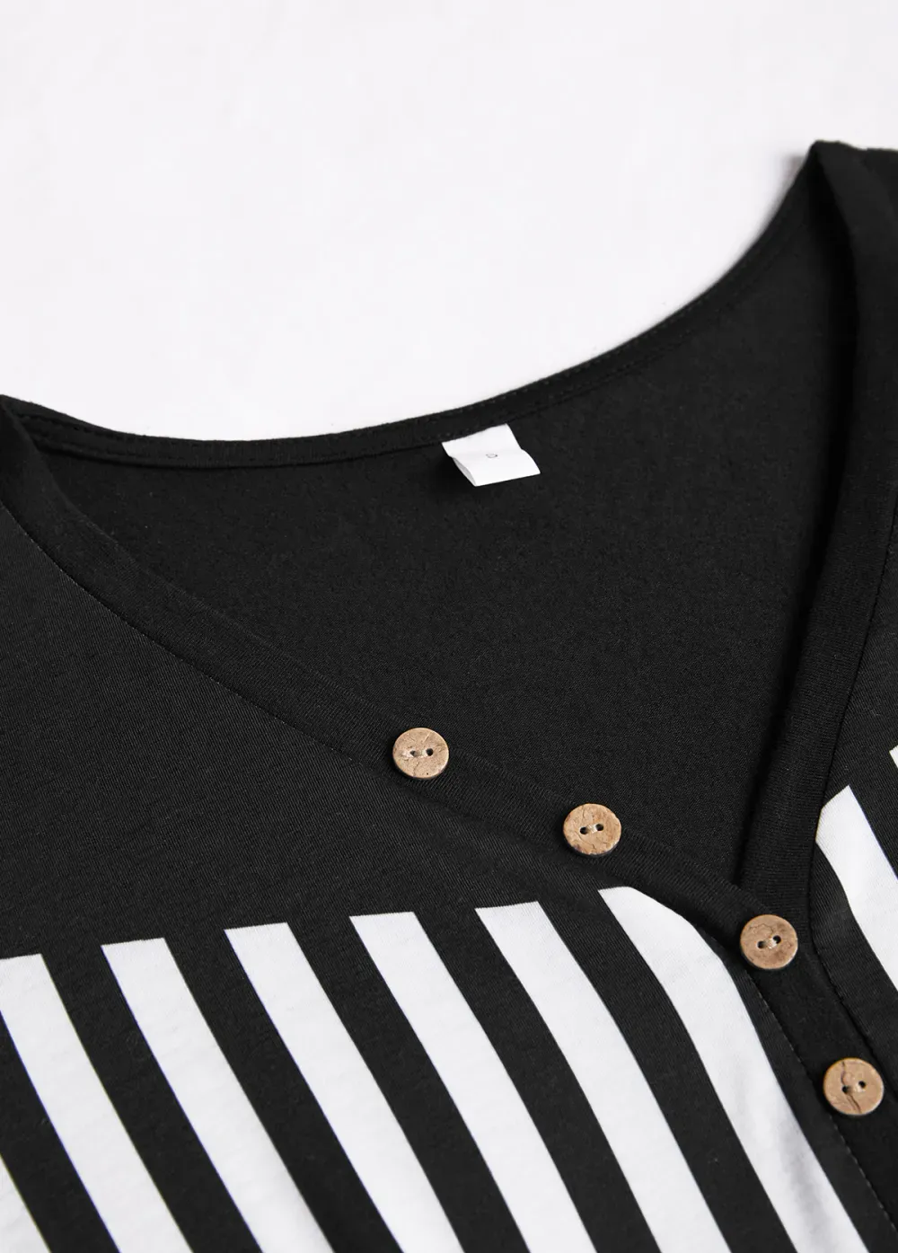 Black Button Geometric Print Long Sleeve T Shirt