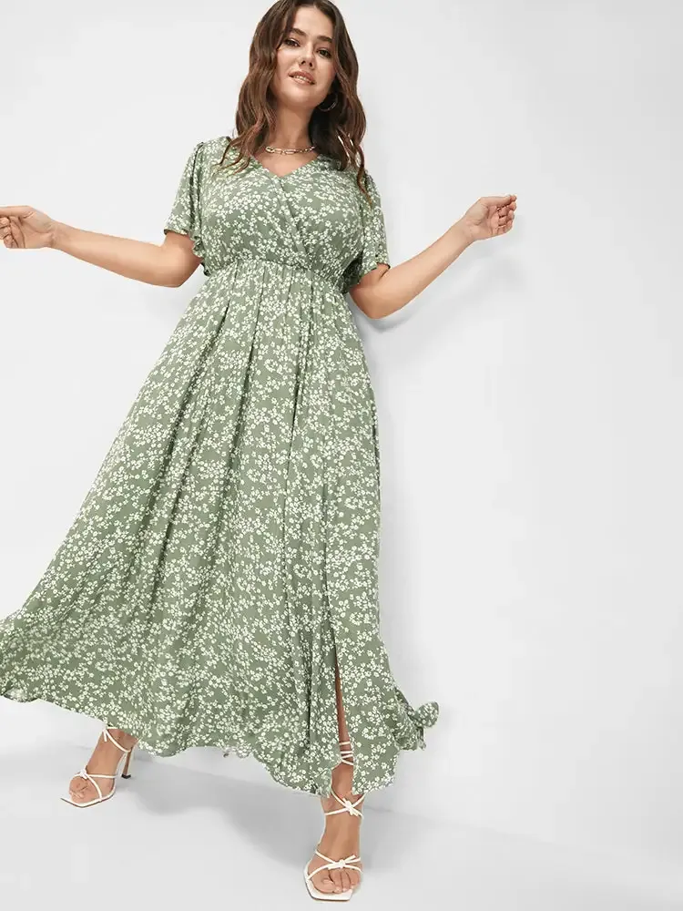 Bloom Dress - Flutter Sleeve Ditsy Floral Pocket Split Maxi Dress