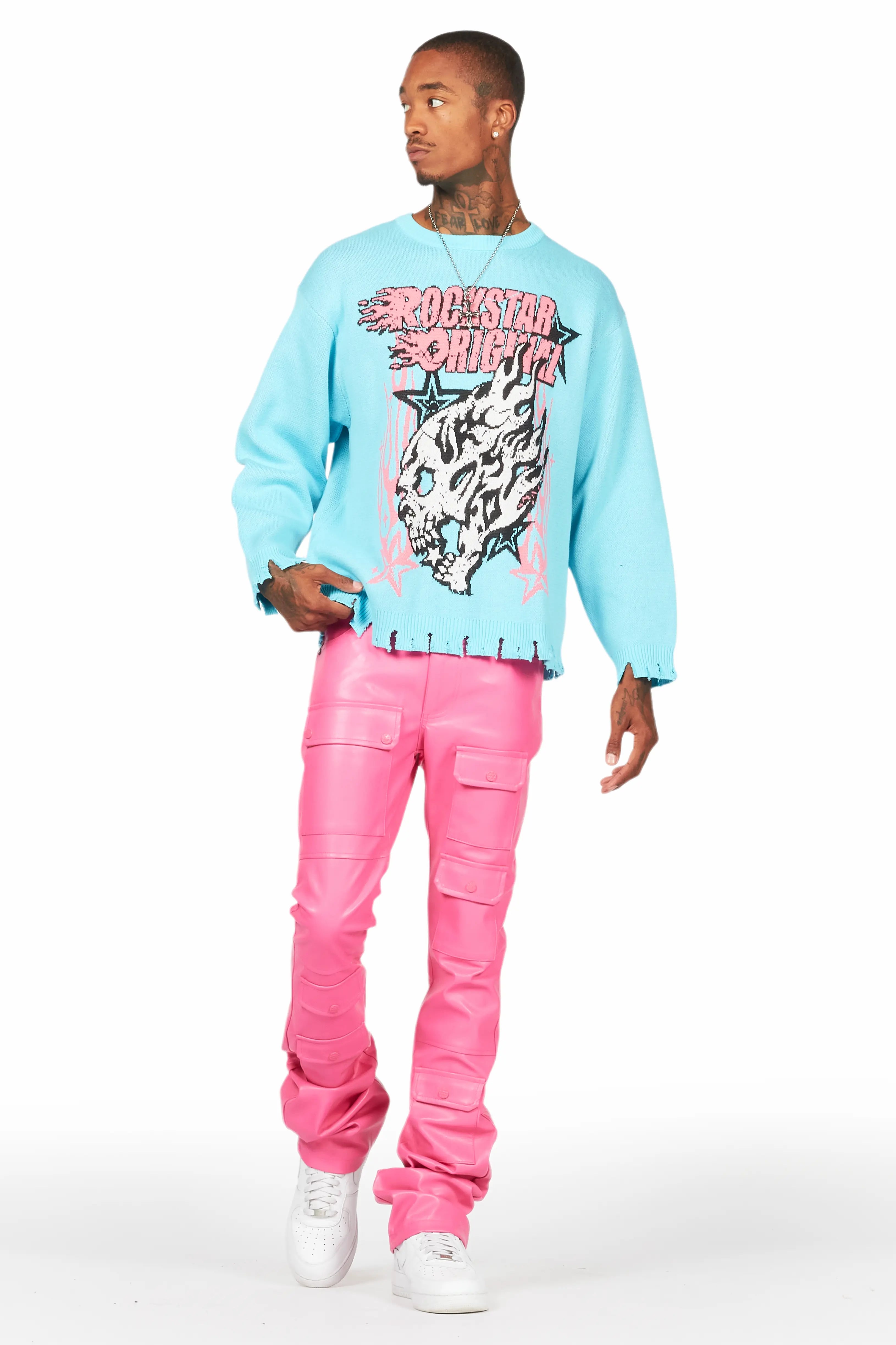 Barossa Hot Pink PU Cargo Stacked Flare Jean