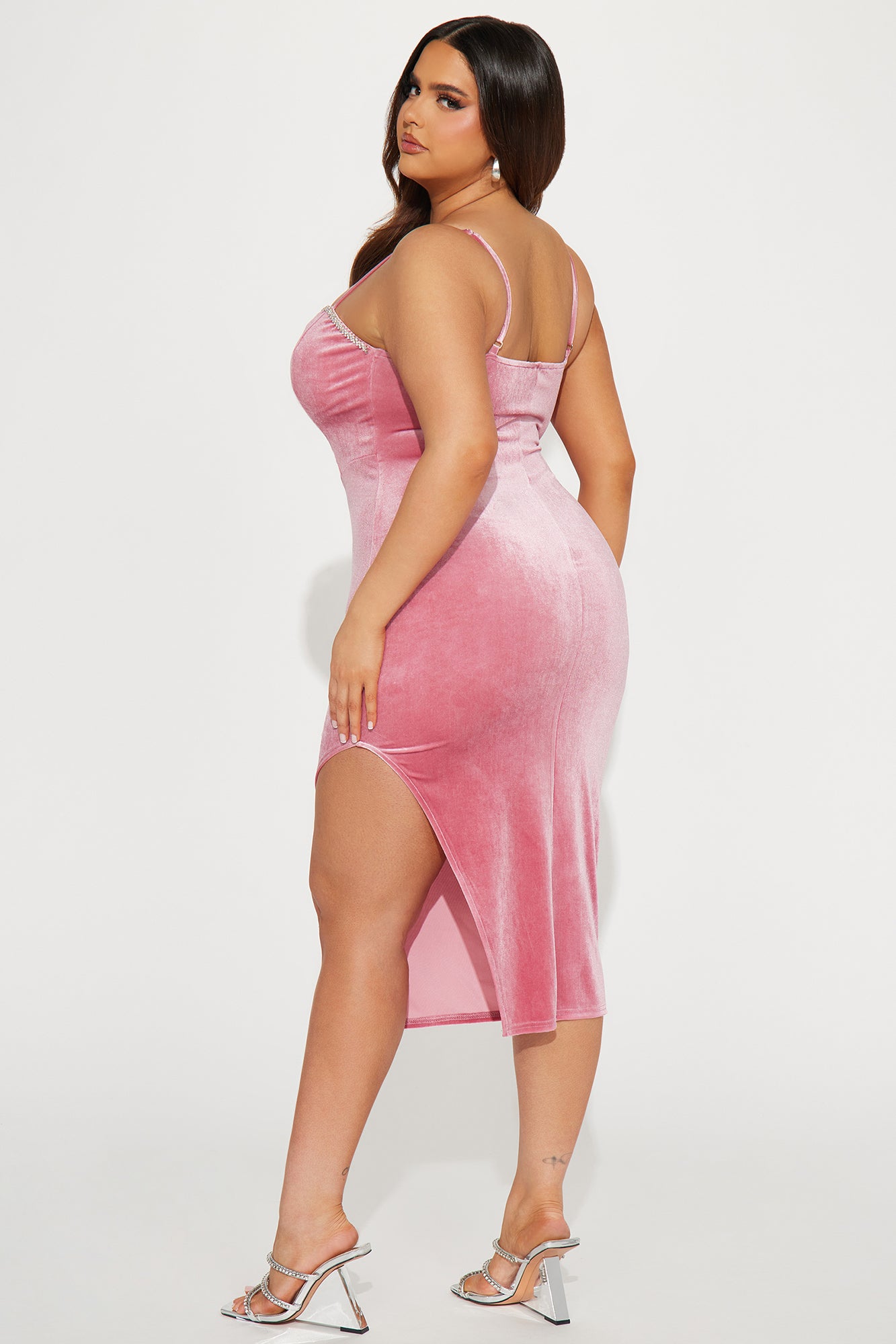 Jessica Embellished Velvet Midi Dress - Mauve