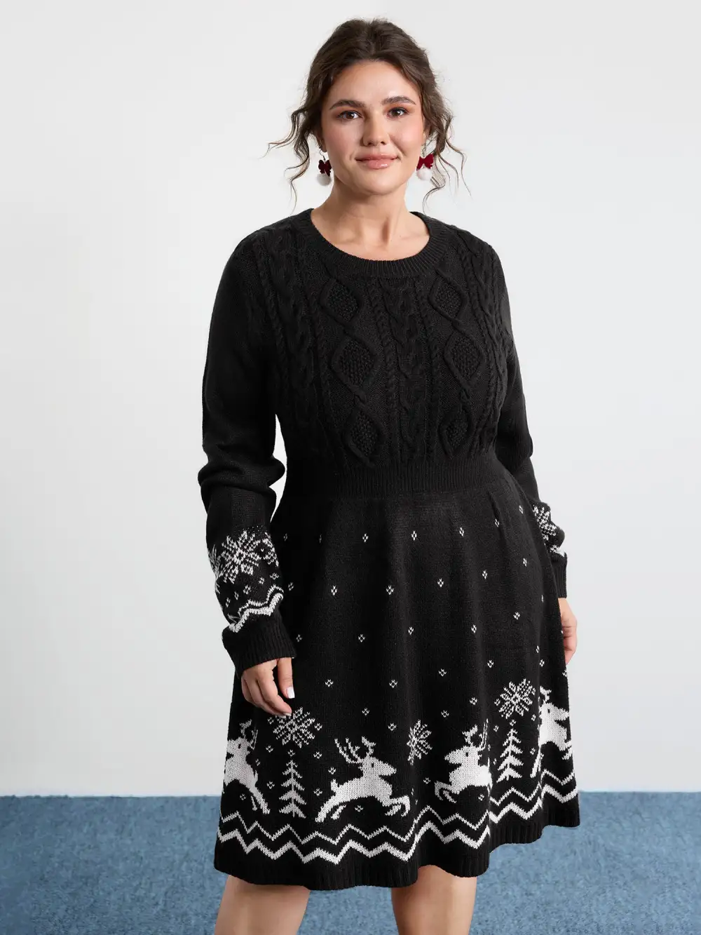 Christmas Textured Pattern Midi Sweater Dress