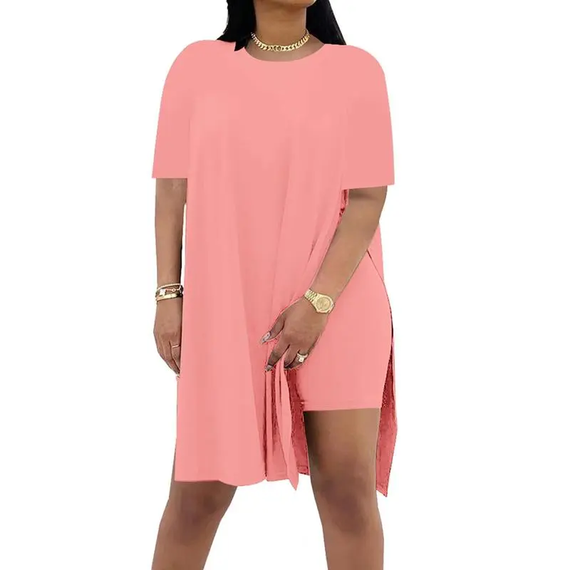 Women Plus Size 2 - Piece Outfits: Crewneck Short Sleeve Tunic & Skinny Biker Shorts Sets