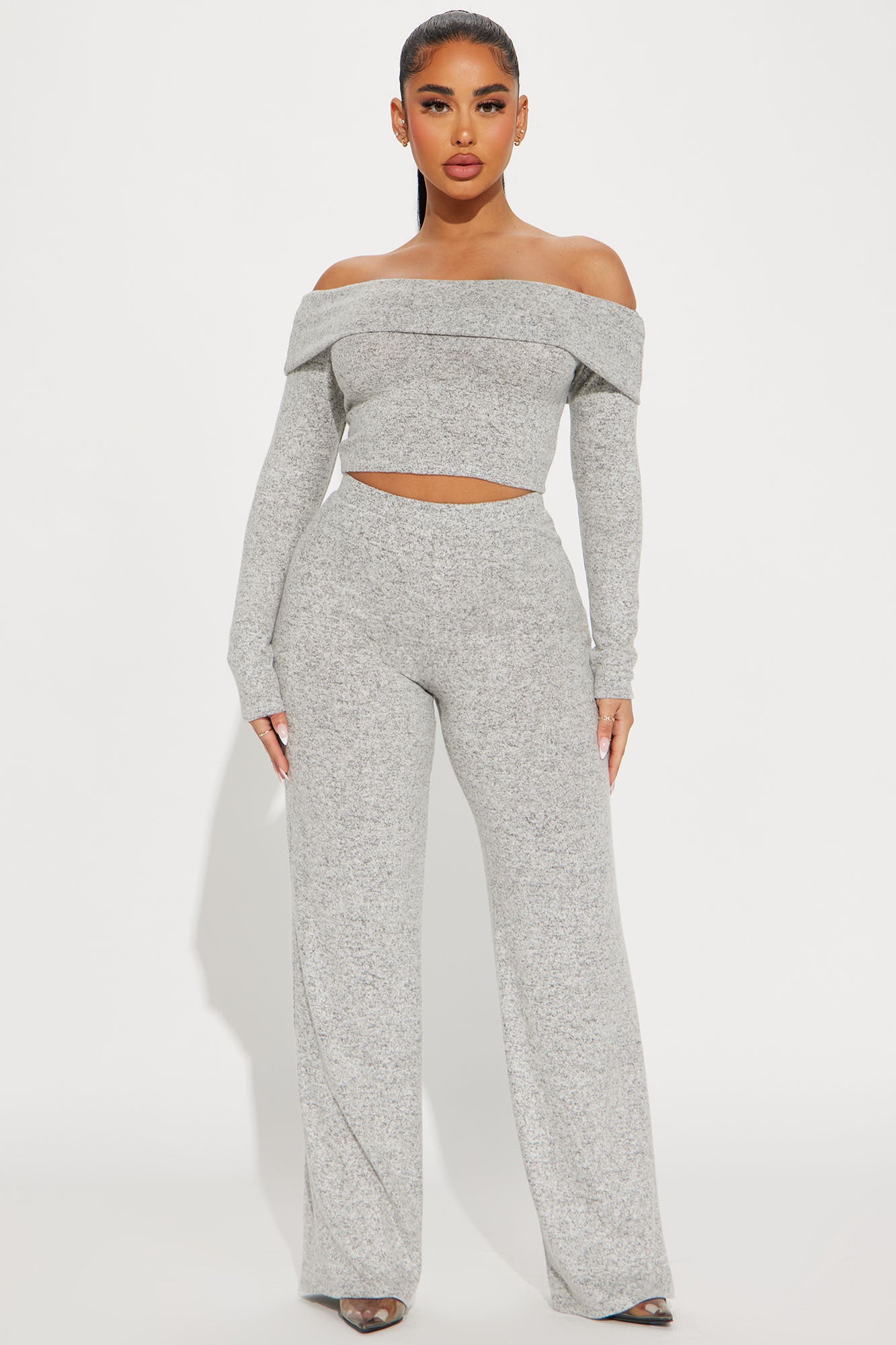 Jamie Brushed Knit Pant Set - Heather Grey