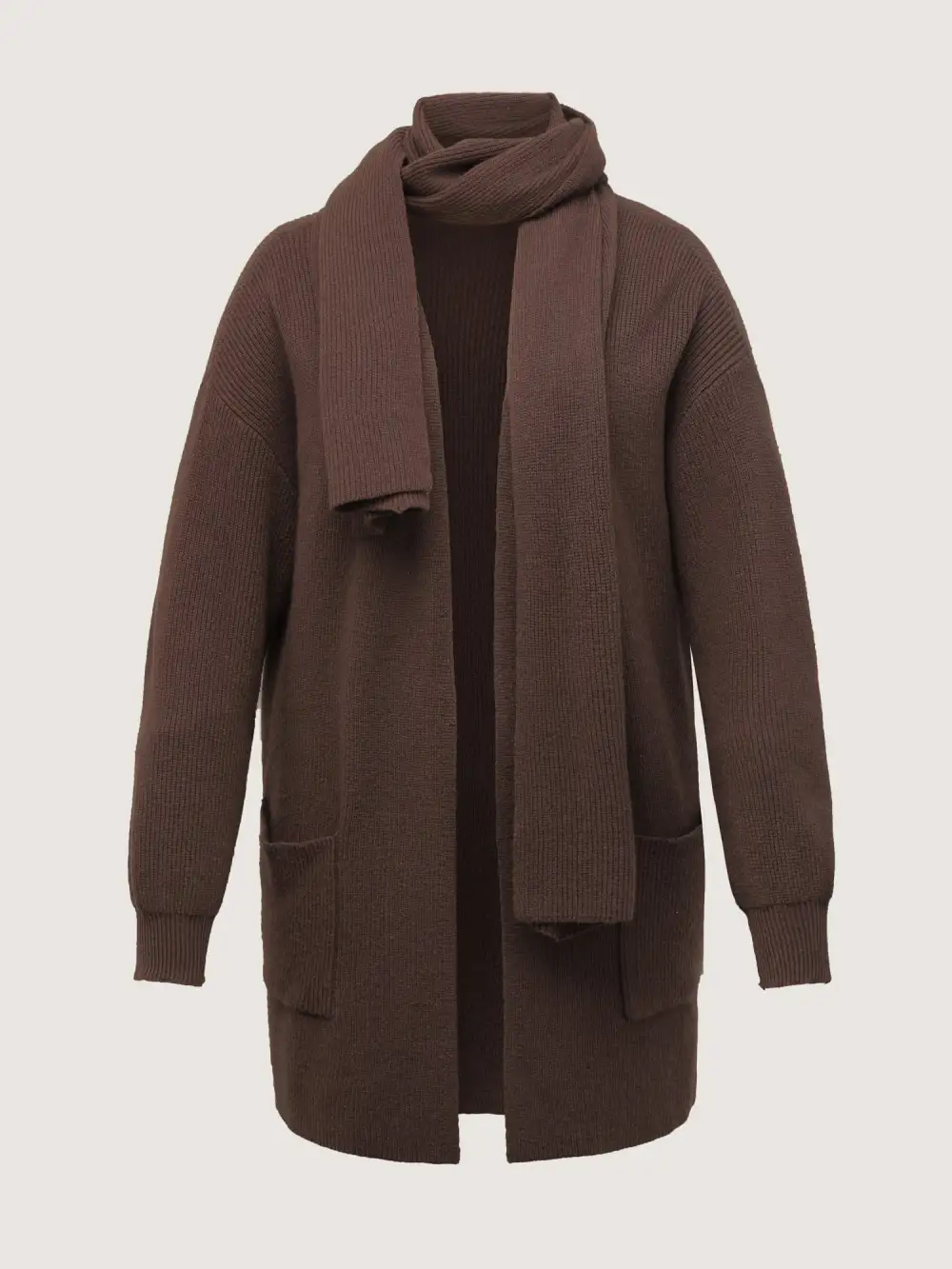 Textured Scarf Pockets Knit Cardigan