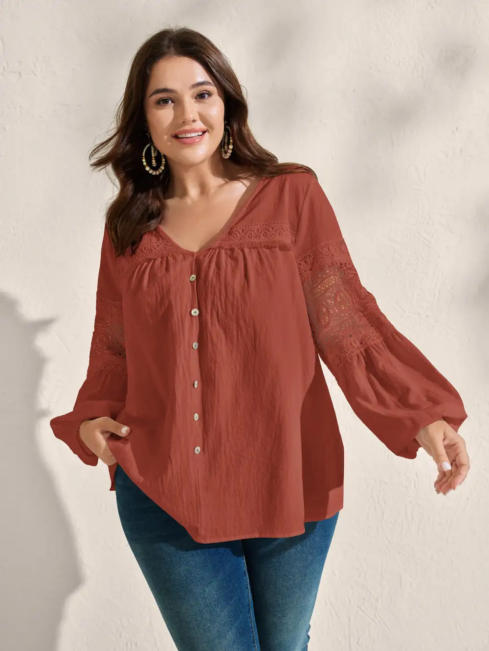 Pure Cotton Sheer Lace Trim Blouse
