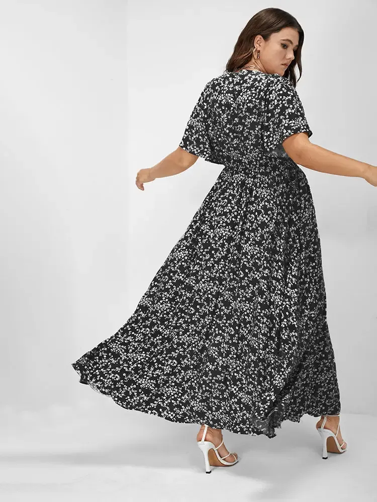 Bloom Dress - Flutter Sleeve Ditsy Floral Pocket Split Maxi Dress