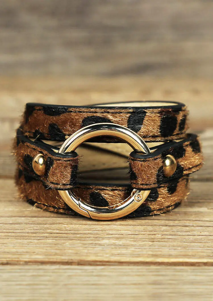 Leopard Printed Adjustable Wide Leather Bracelet