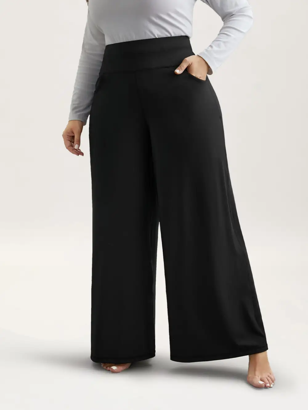 Super Stretchy Wide-Leg Casual Pocket Pants