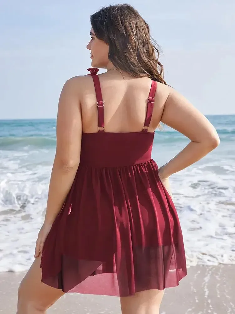 Sculpt Waist Ruched Split Hem Swim Dress