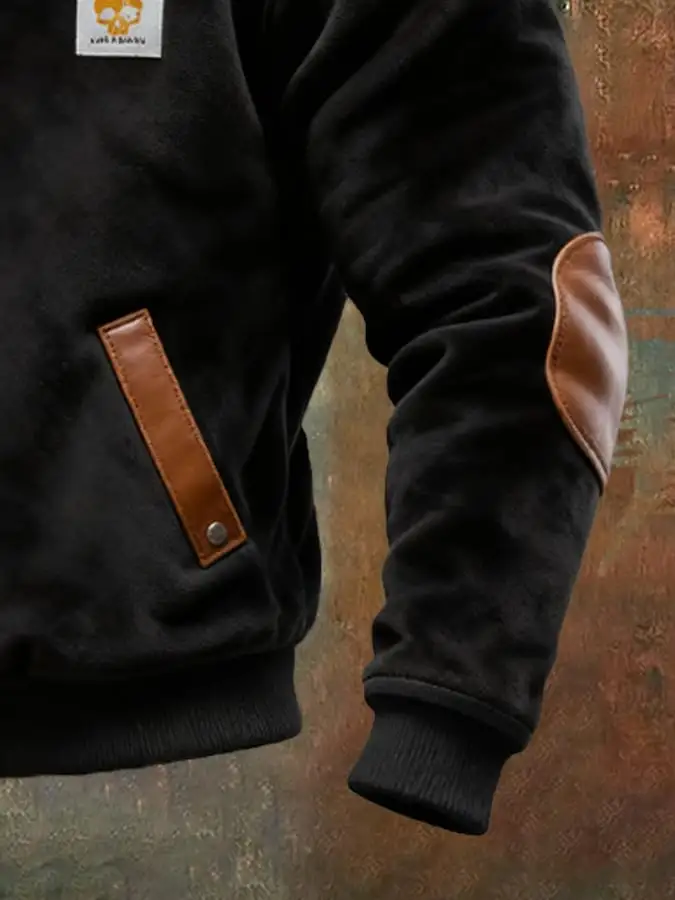 Men's Vintage Suede Leather Zipper Fur Collar Sweatshirt