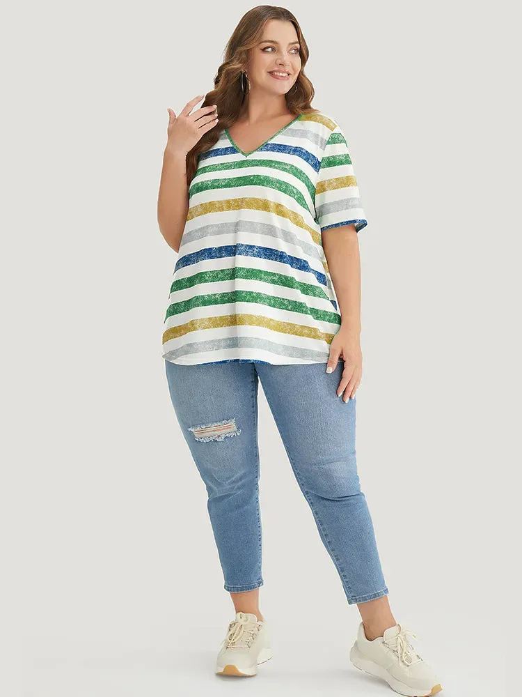 Striped Contrast V Neck T-shirt