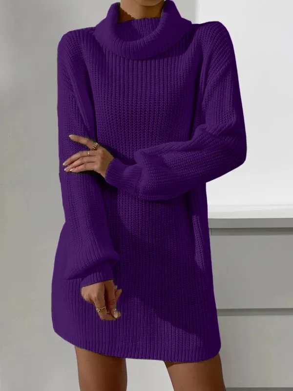 Cowl Neck Drop Shoulder Sweater Dress Without Belt