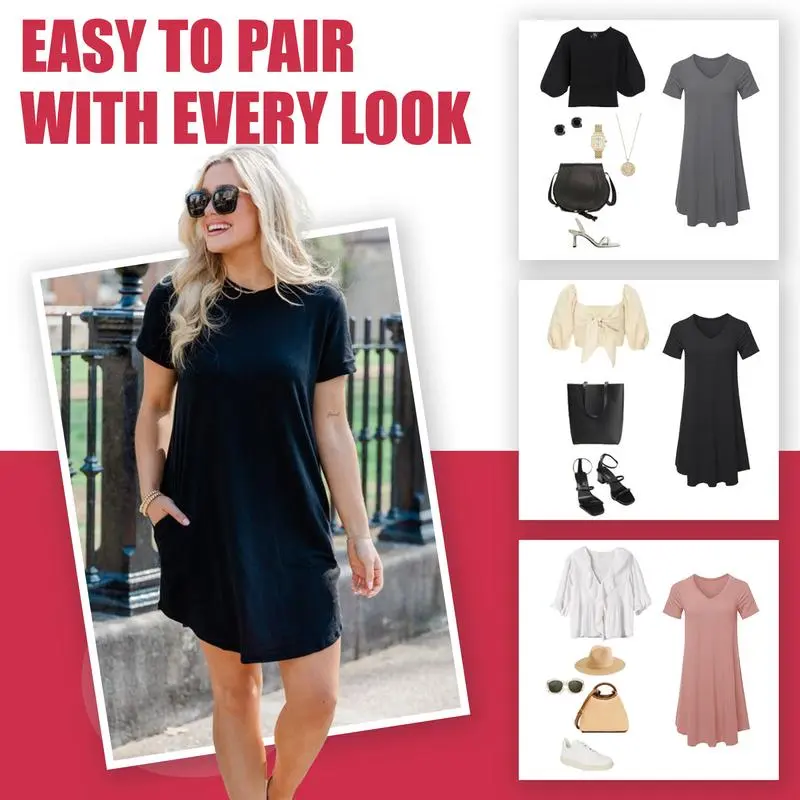Women's Casual T-Shirt Dress with Pockets – Short Sleeve, Relaxed Fit
