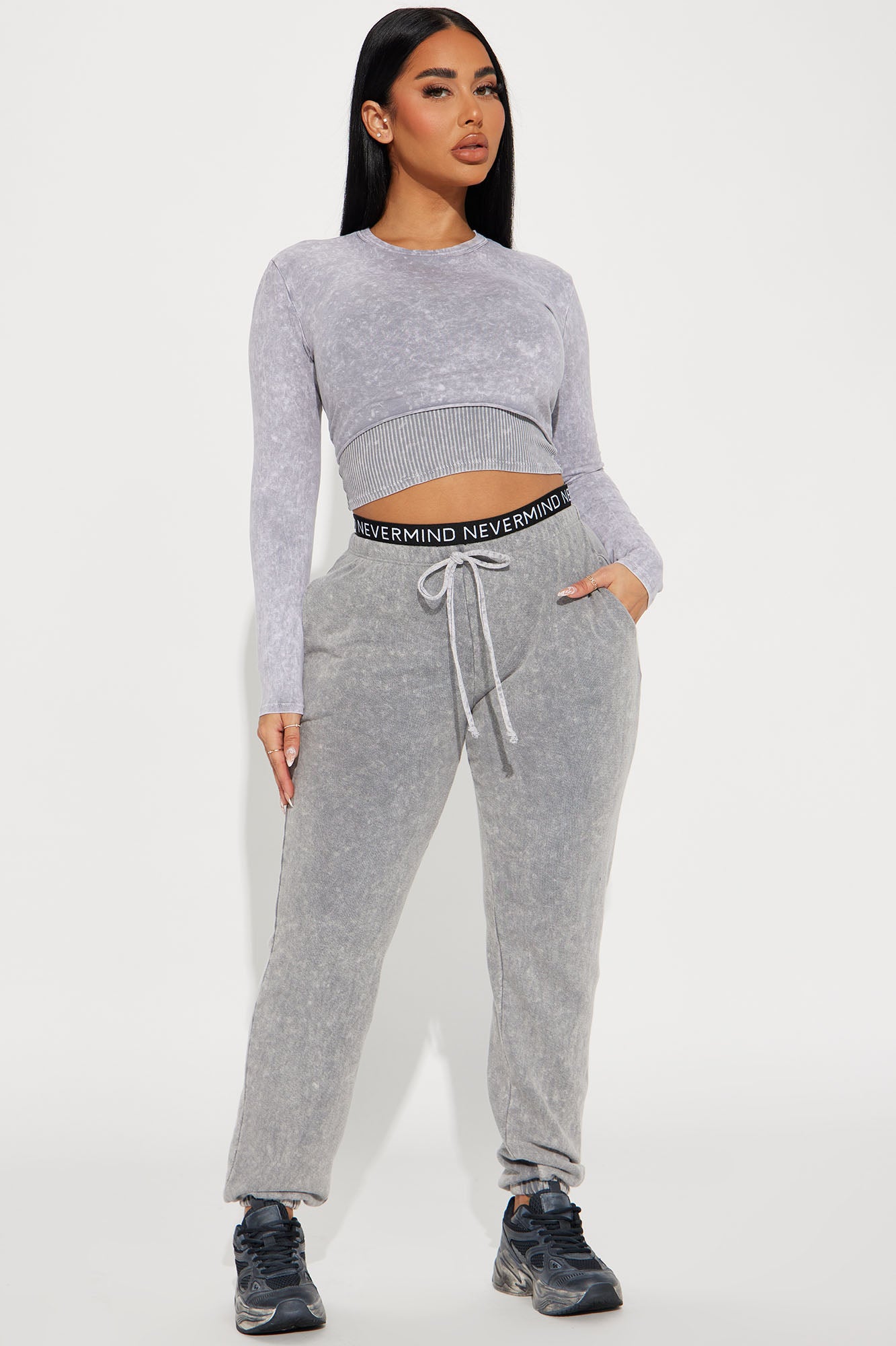 First Sight Mineral Wash Jogger Set - Grey