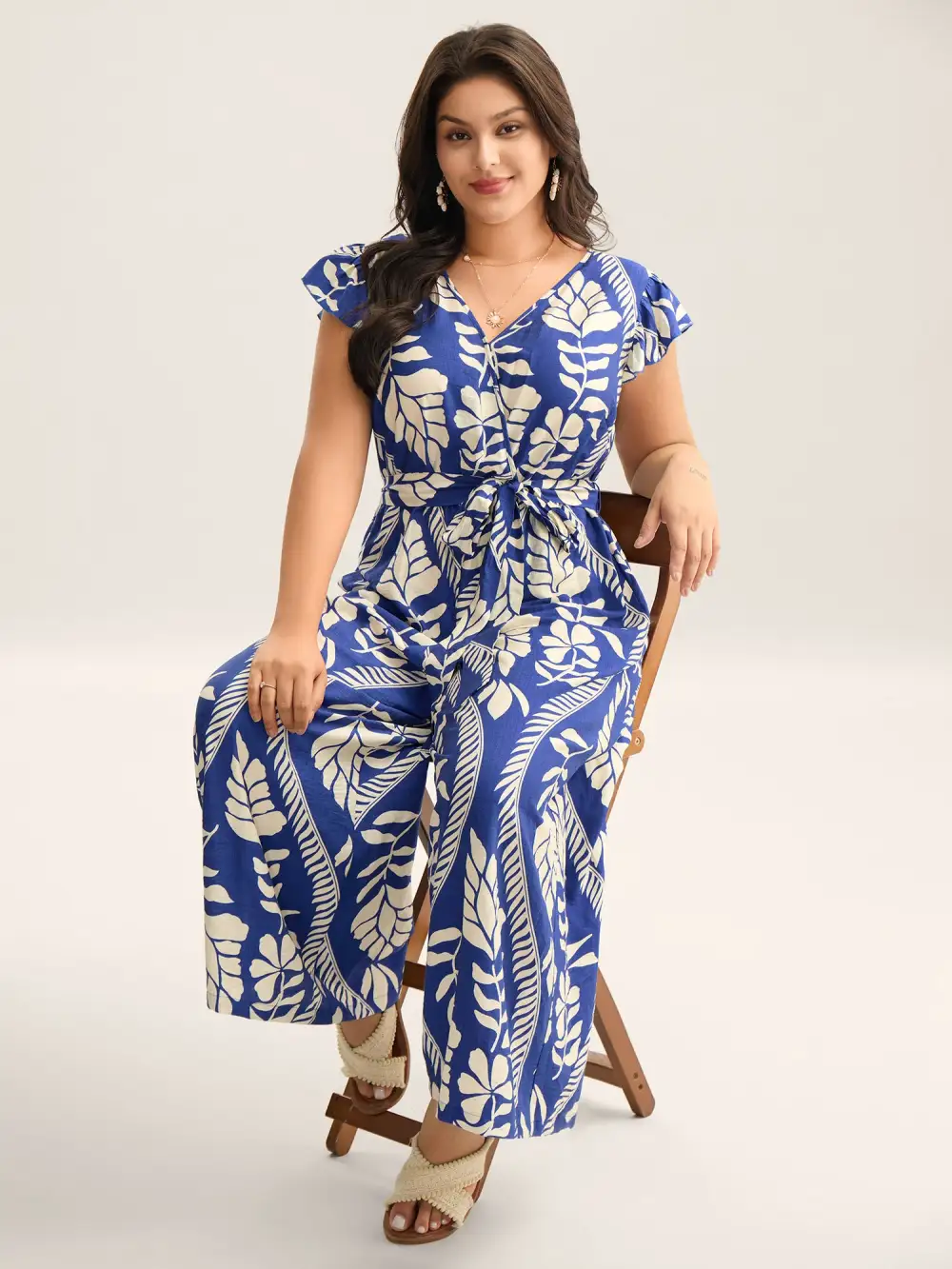 Large Floral Print Pockets Jumpsuit