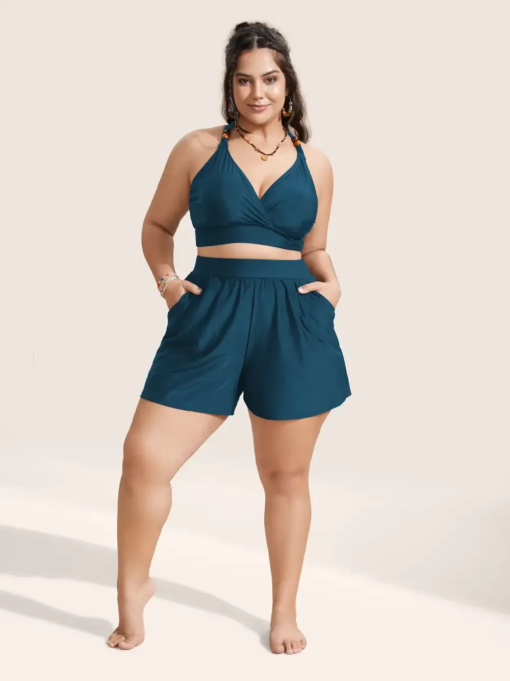 Solid Gathered High Rise Pocket Swim Bottom