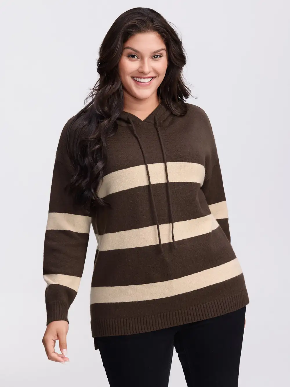 Supersoft Stripe Slit Hooded Pullover