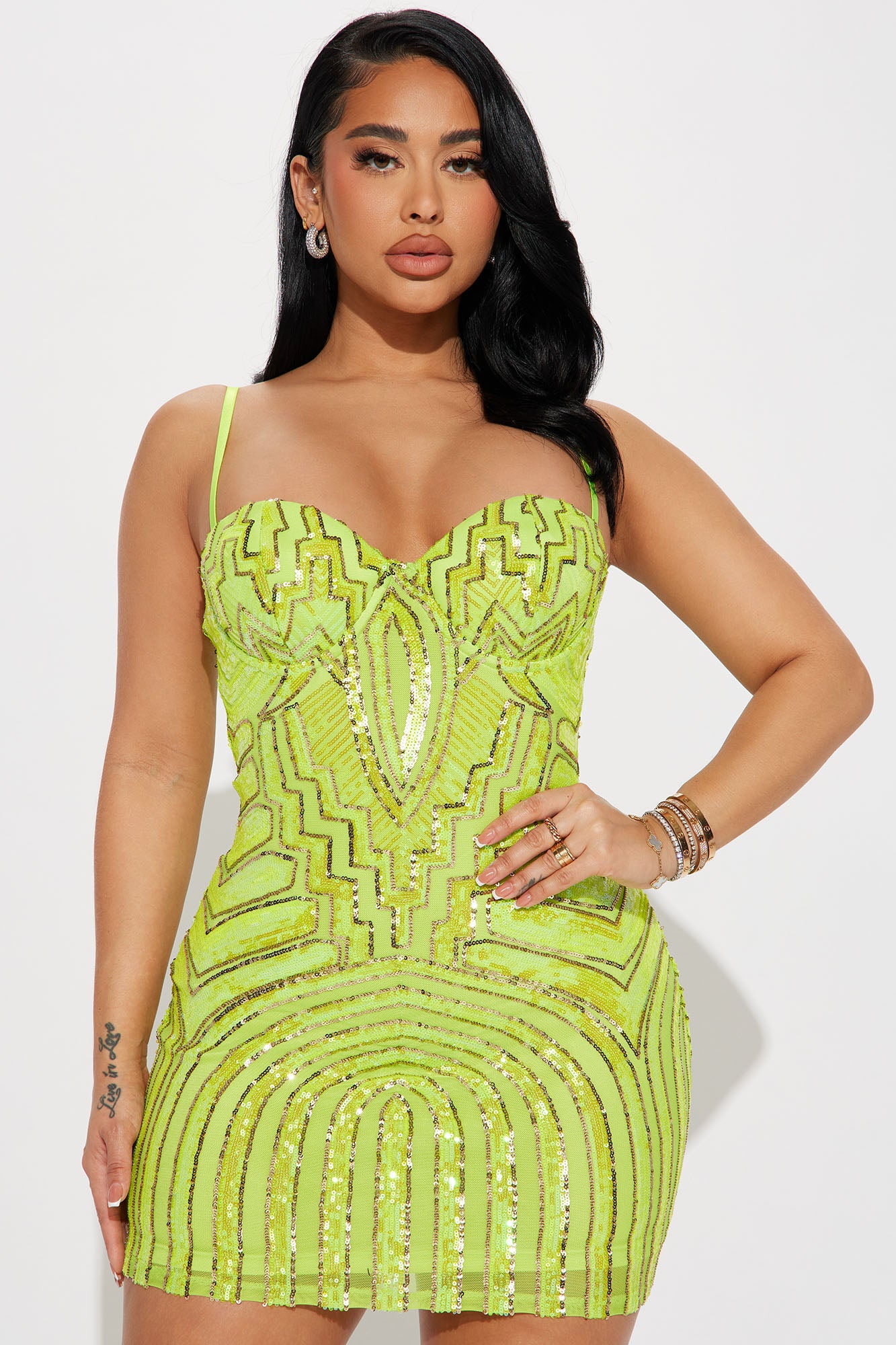 Lisa Sequin Mini Dress - Lime