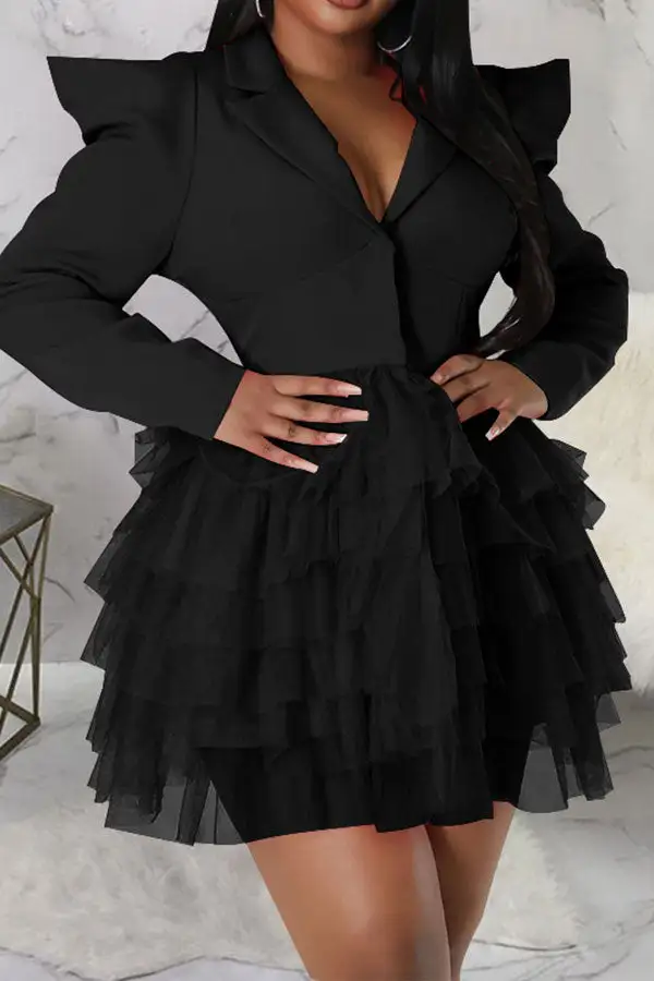 Mesh Patchwork Sweet Tiered Mini Dress