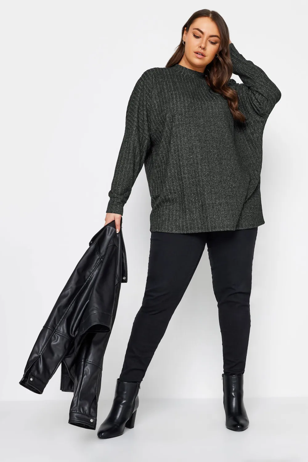 YOURS Curve Charcoal Grey Ribbed Jumper