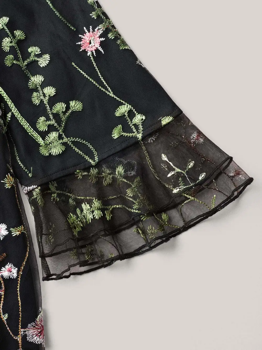 Embroidered Mesh Lotus Leaf Sleeve Blouse