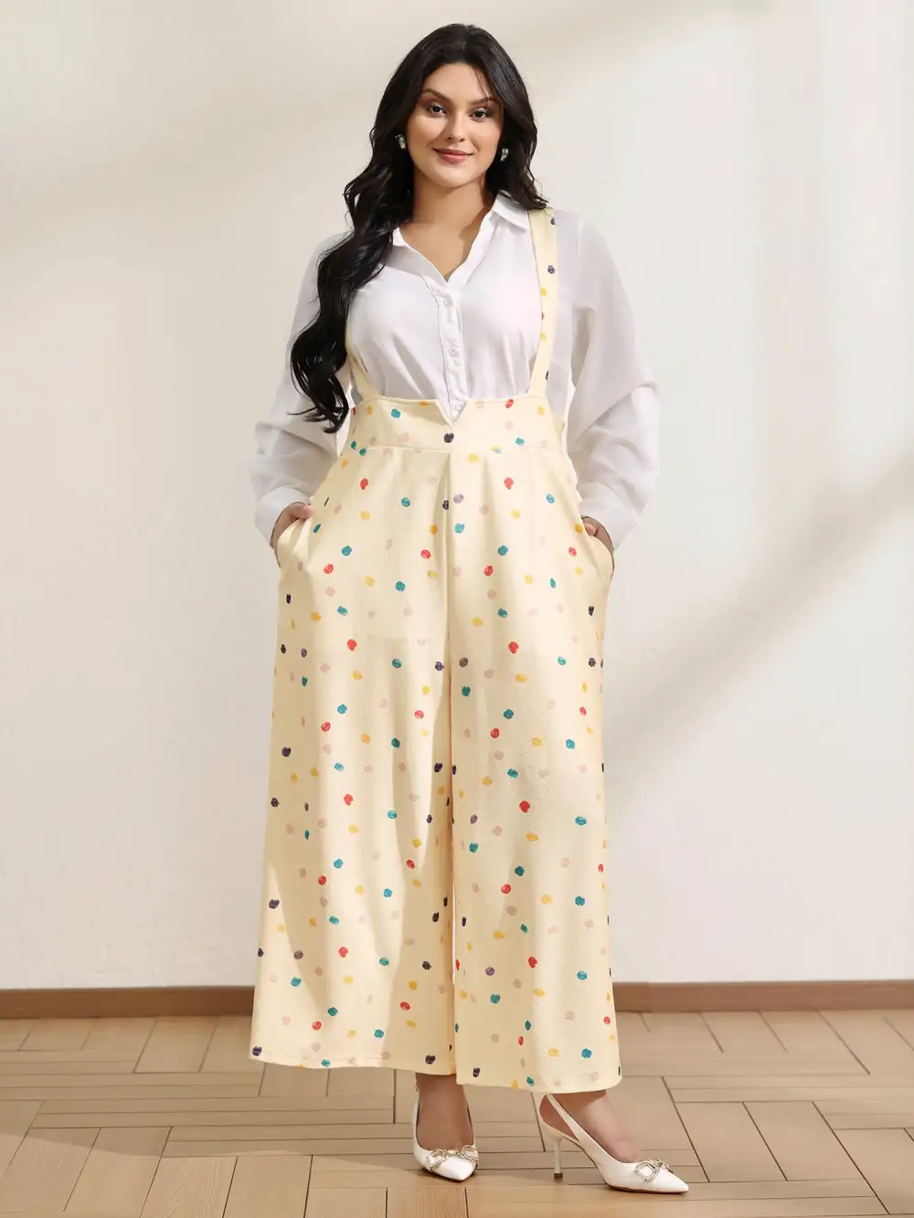 Colorful Polka Dots Cinched-Waist Jumpsuit