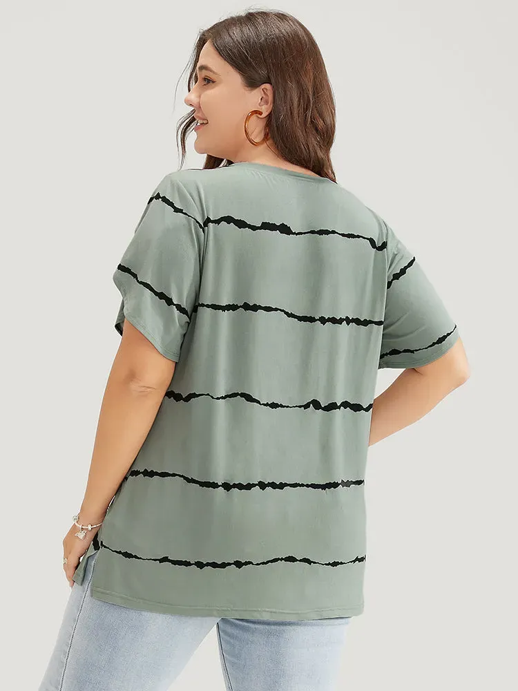 Striped Contrast Petal Sleeve T-shirt