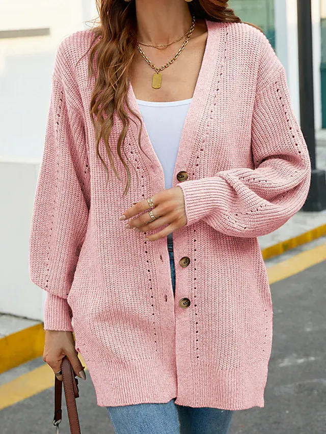 Women's Button Knitted Pure Color Cardigan Sweater