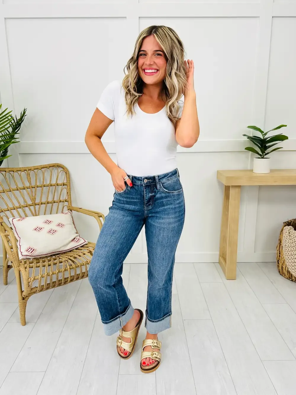 Change Your Tune Tummy Control Cropped Slim Wide Leg Jeans