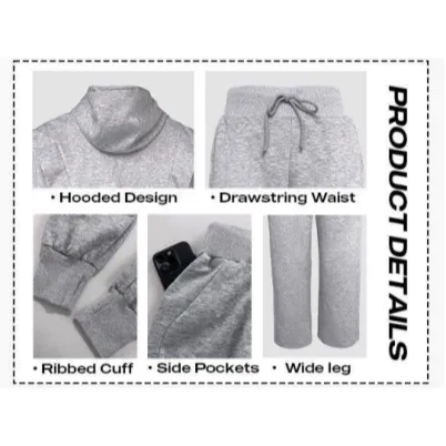 Hooded Long Sleeve Sweatshirt and Casual Wide Leg Sweatpants Set