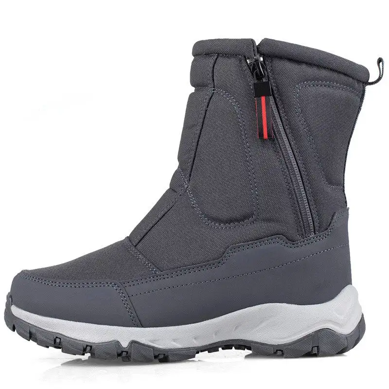 Thickened men's snow boots with plush insulation, anti slip and waterproof women's short sleeved couples' large cotton shoes